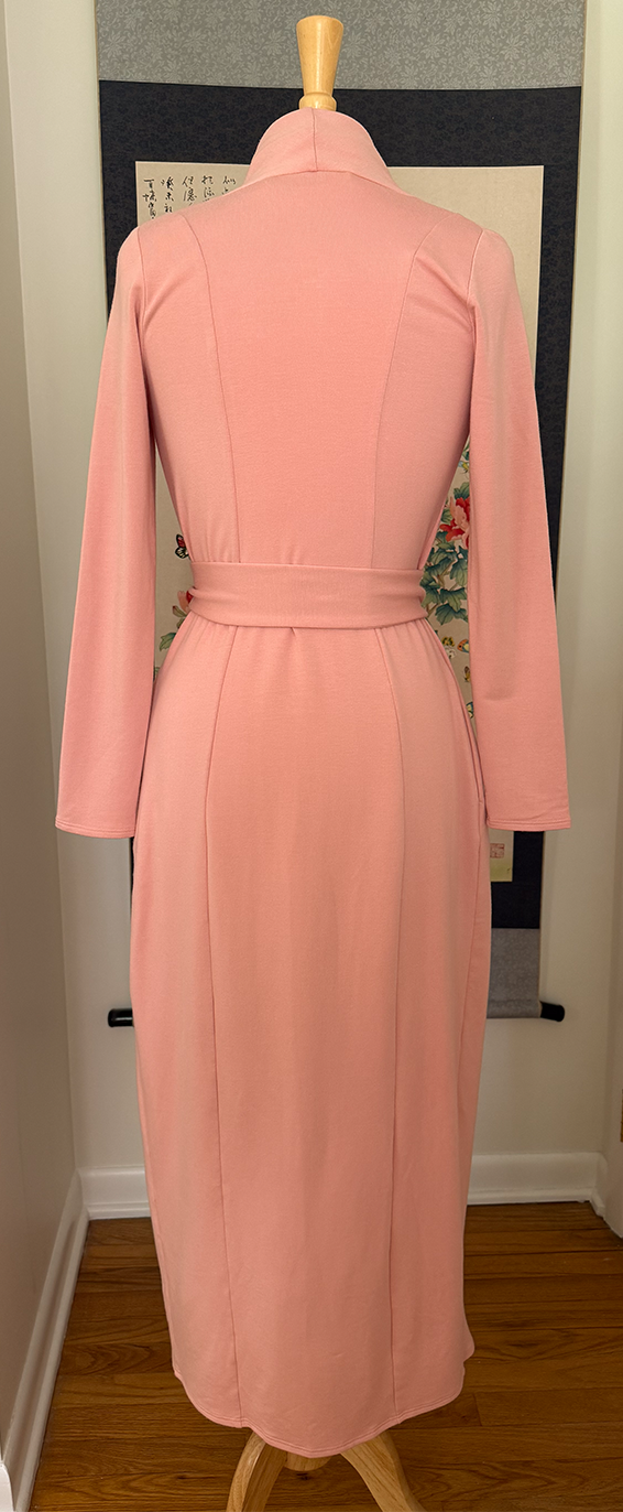 Pink long knit robe back view